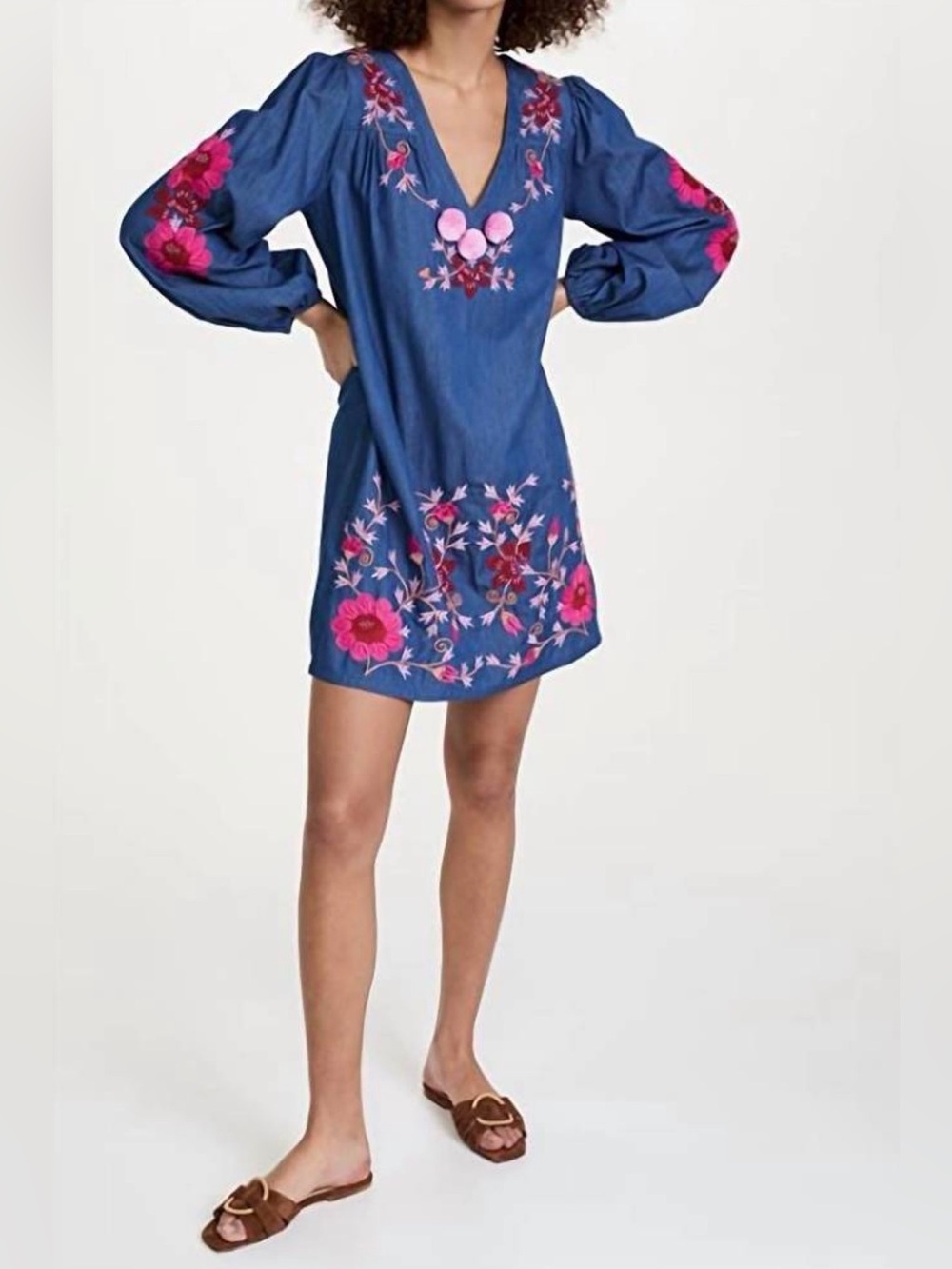 Tuckernuck Figue Nara Chambray Embroidered Mini Dress Size Large